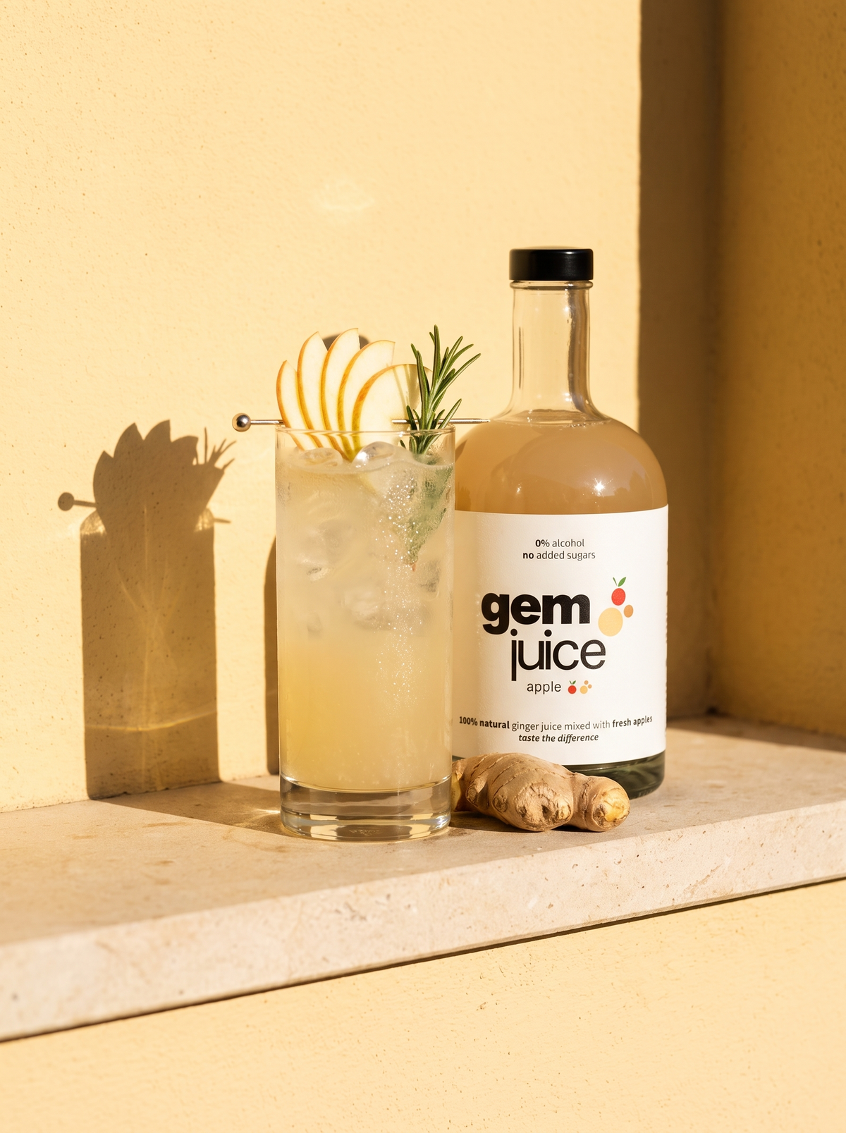 Gem Juice Apple morning mocktail in the sun